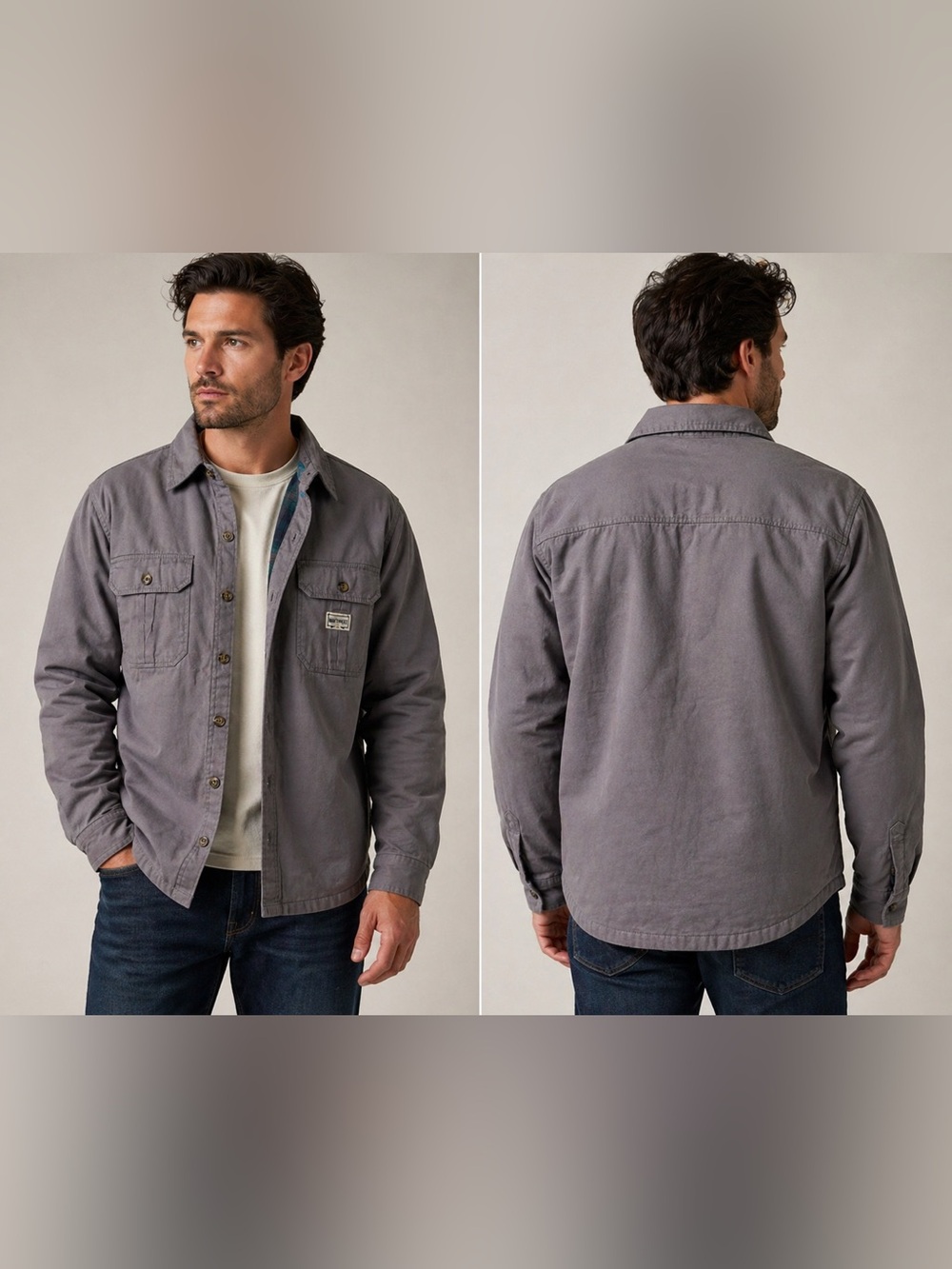 NWT The Great PNW Shacket Gray Flannel Lined Shirt Jacket Size L Workwear